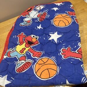 Vtg ELMO Sports Soccer Baseball Basketball Crib Comforter Quilted Sesame Street